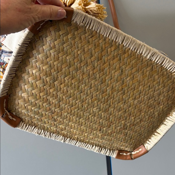 White House Black Market Lemon Pattern Tote with Brown Handles - Picture 2 of 4